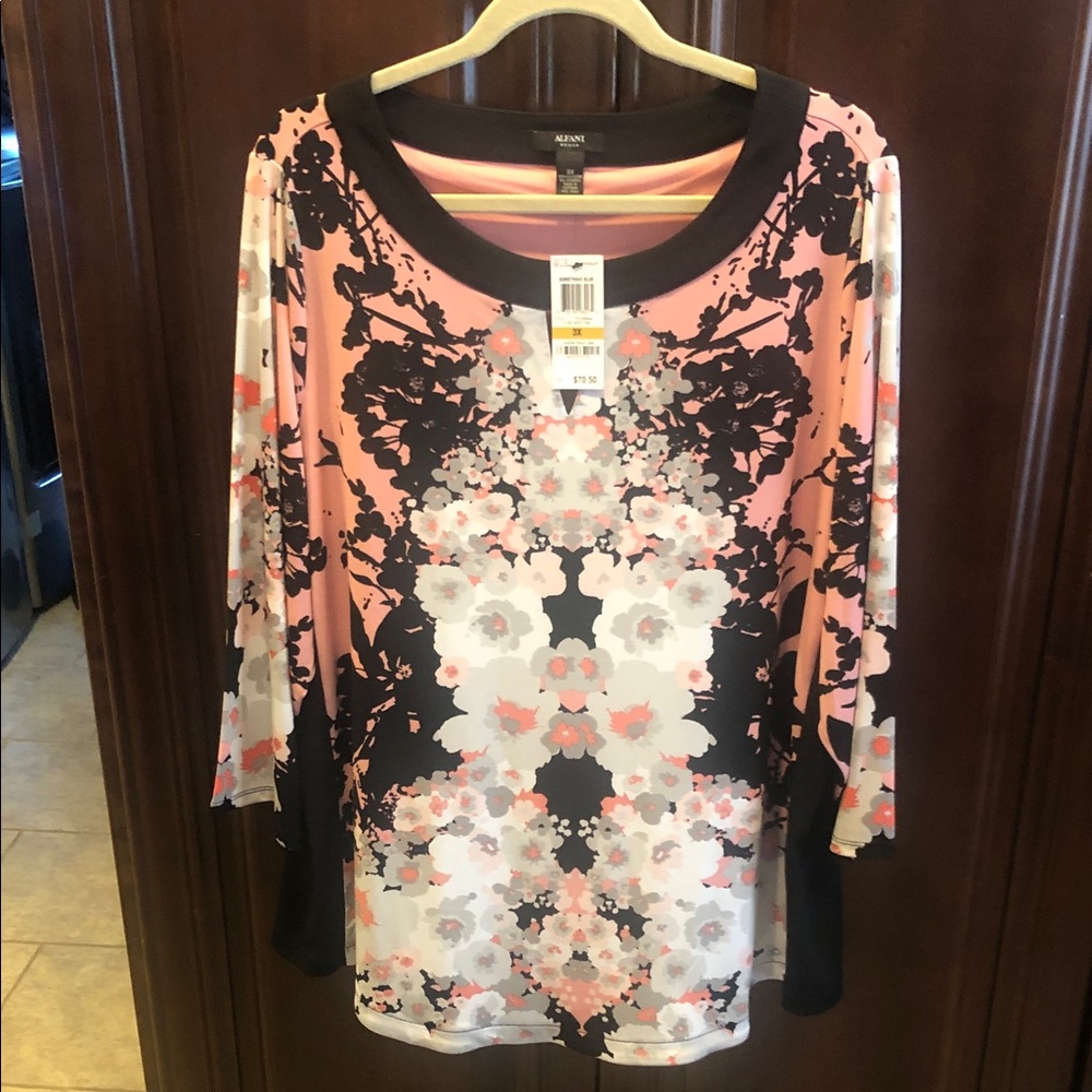 Alfani Black and Pink Floral Blouse